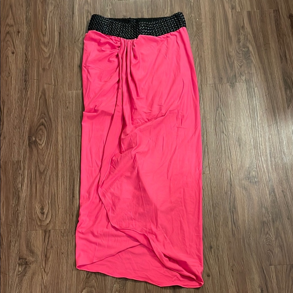 Pink Maxi Skirt with Black Waistband